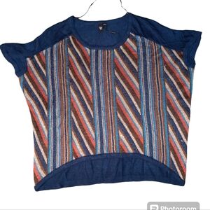Vero Moda Blue Cool Betri Stripe Knit Top shirt blue/gold  Medium Short Sleeve